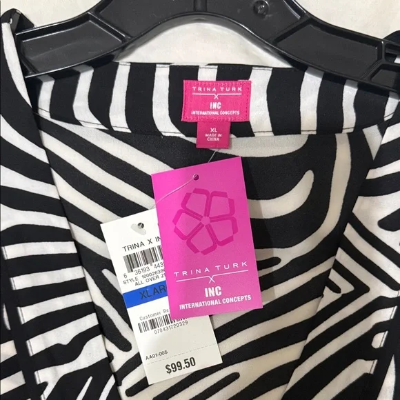 Trina Turk x INC XL 14/16 Zebra Print Dressy Top with Rainbow Cuffs NEW - Picture 2 of 11